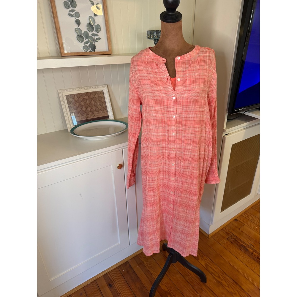 Roller Rabbit Pink White Grid Cotton Button Down Ruffle Hem Dress with Slip M